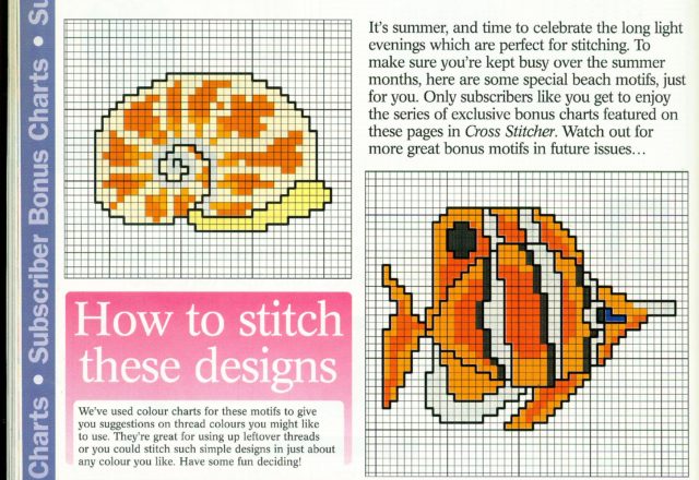 Shell and fish cross stitch pattern