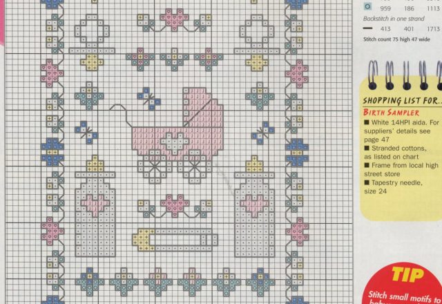 Simple baby carriage and feeding bottles cross stitch patterns birth records