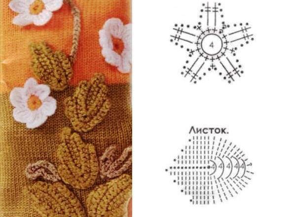 Simple crochet flowers leaves