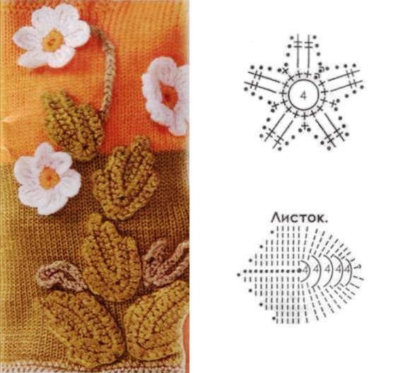 Simple crochet flowers leaves