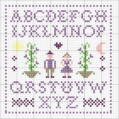Simple cross stitch alphabet purple letters