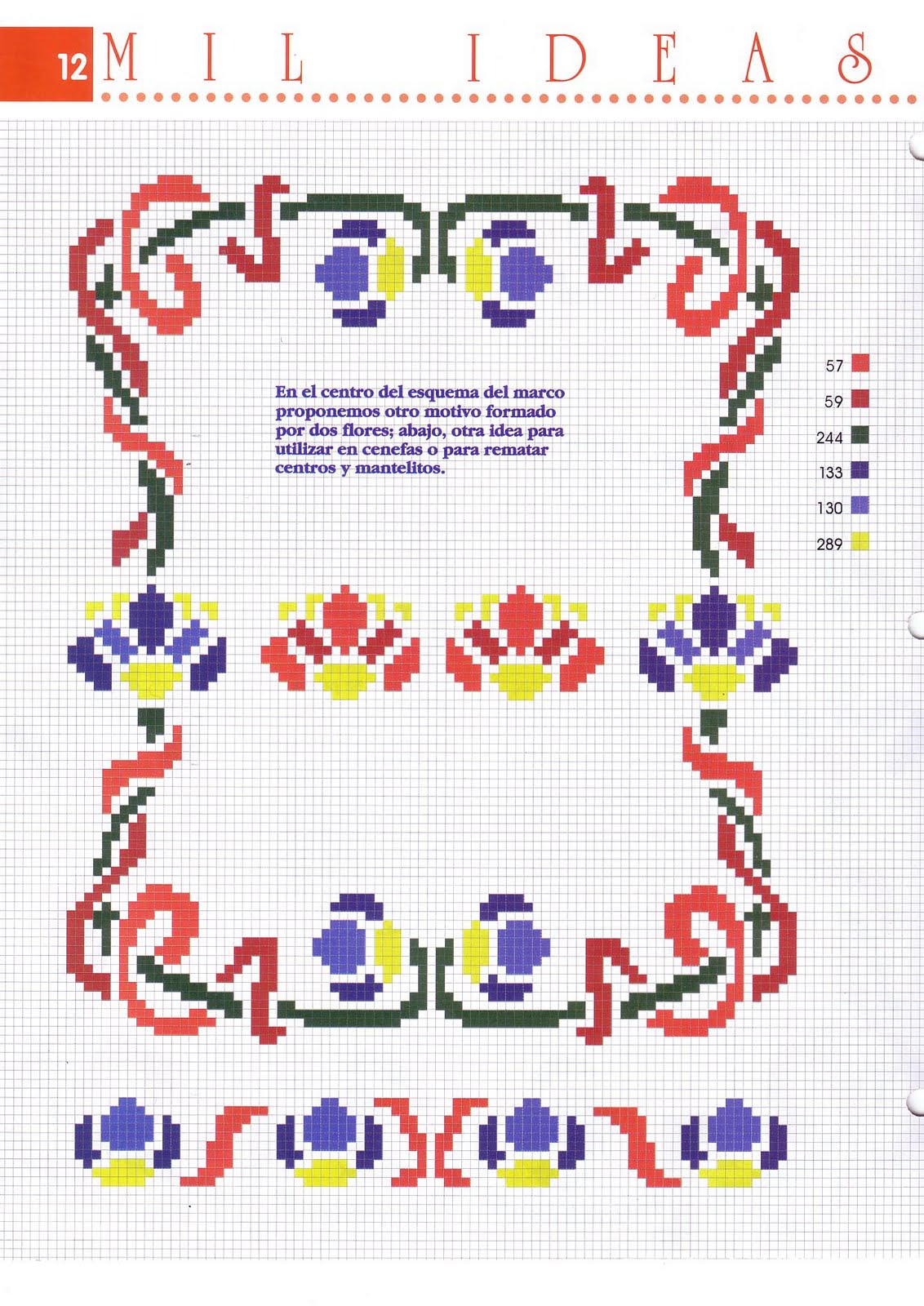 Simple floral motif cross stitch pattern (2)
