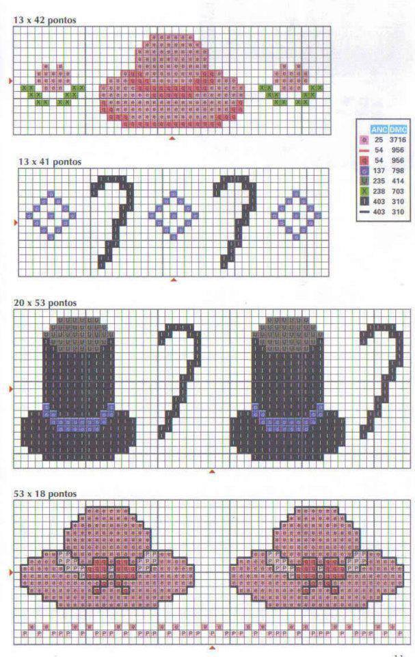 Simple man and woman cross stitch hats