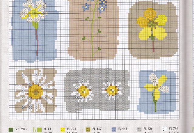 Simple mixed flowers free cross stitch patterns