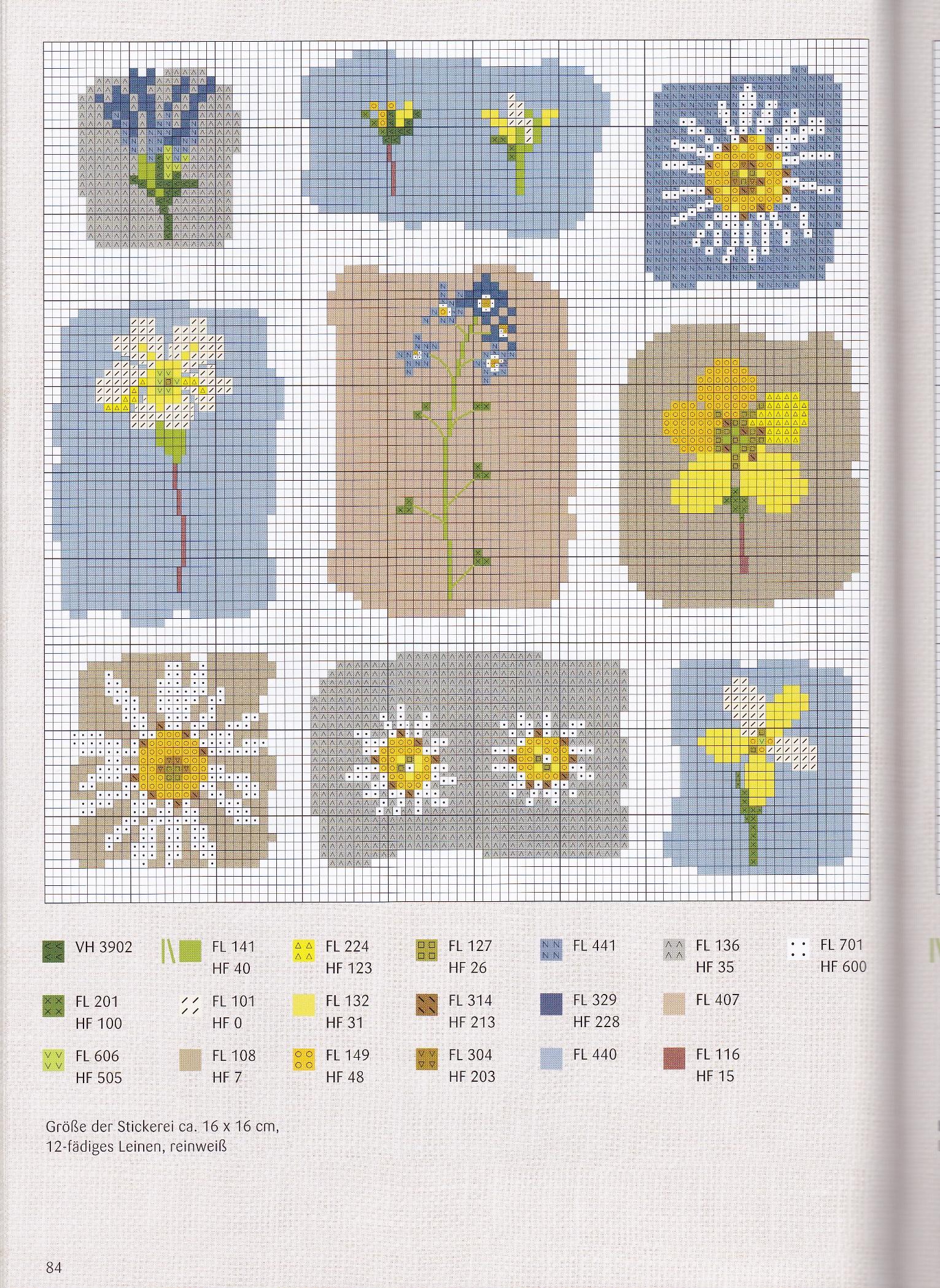 Simple mixed flowers free cross stitch patterns