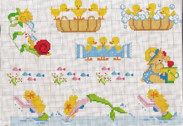 Sirens chicks snails and fish cover cross stitch ideas