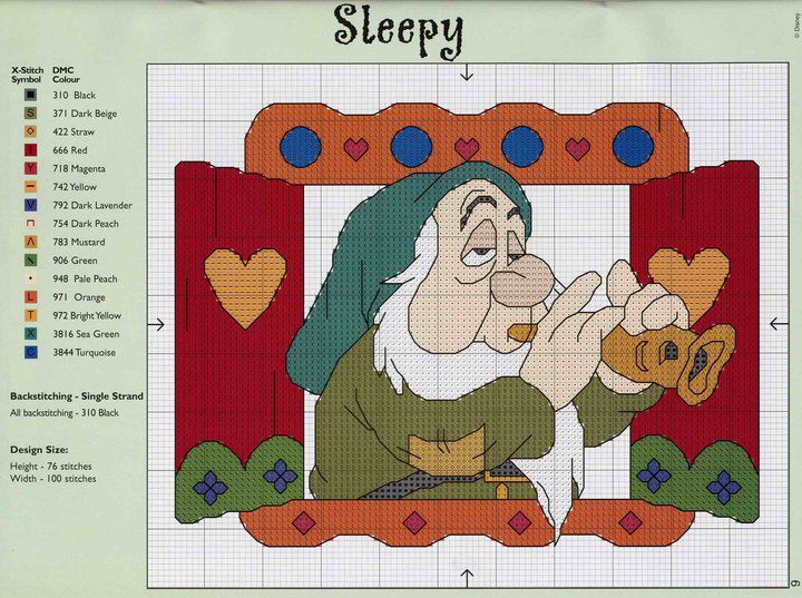 Sleepy the seven dwarfs cross stitch pattern