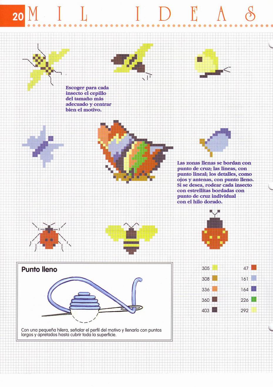 Small butterflies bees and ladybugs cross stitch pattern