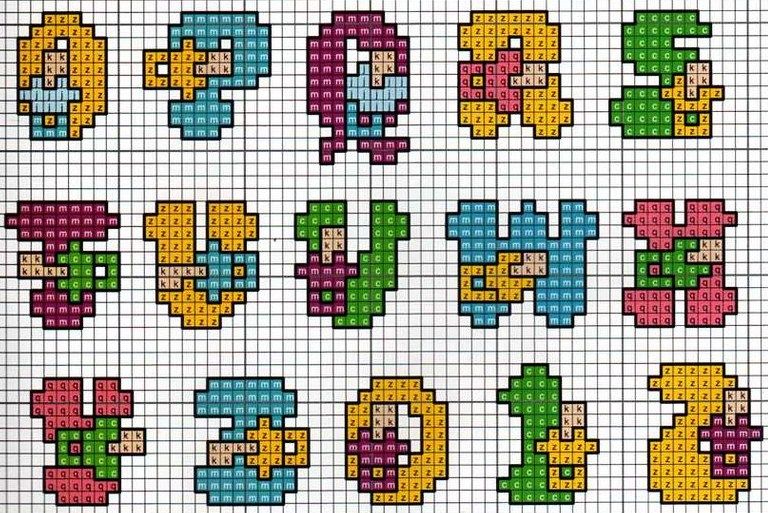Small cross stitch alphabet with pacifiers (2)