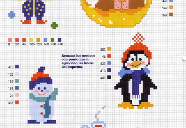 Small cross stitch patterns penguin clown puppy dog on the moon