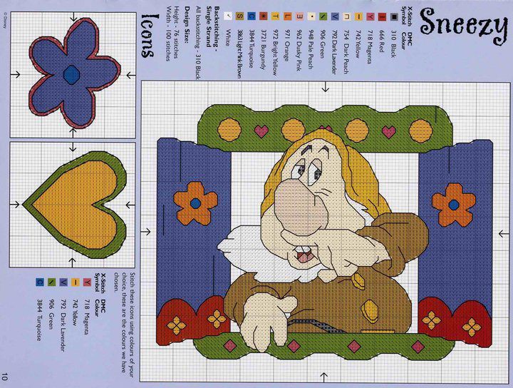 Sneezy The Seven Dwarfs cross stitch pattern