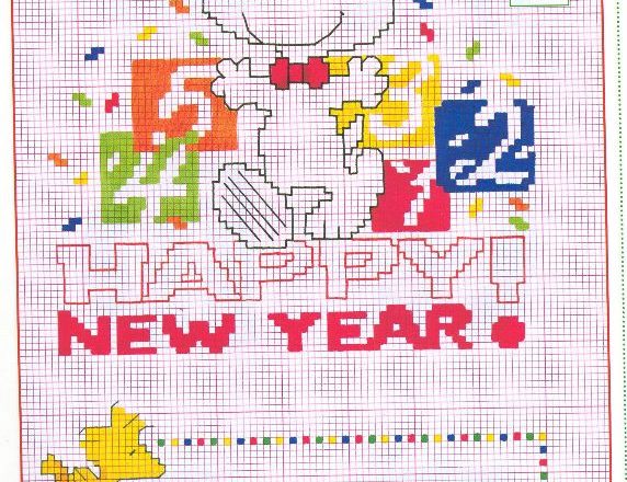 Snoopy Woodstock Happy New Year cross stitch pattern