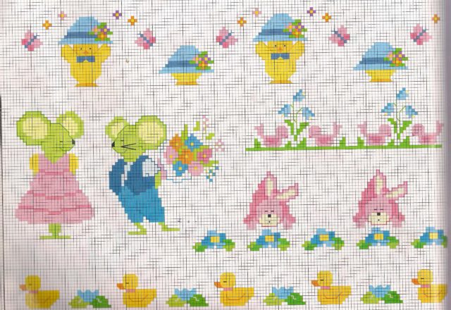 Some cross stitch borders with baby animals cot sheets