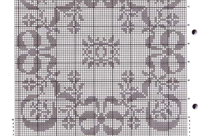 Square crochet filet design table cloth with flowers