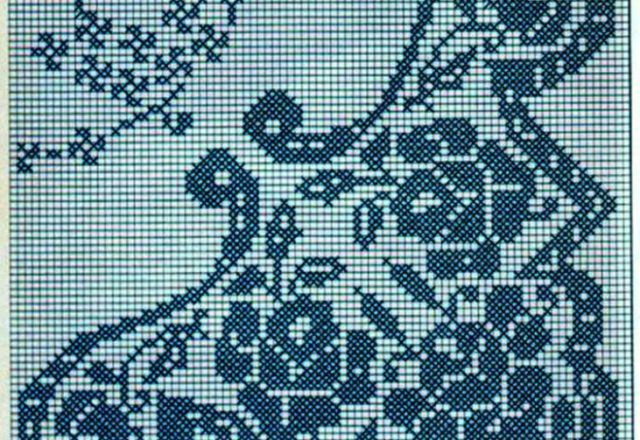 Square crochet filet tablecloth with butterfly