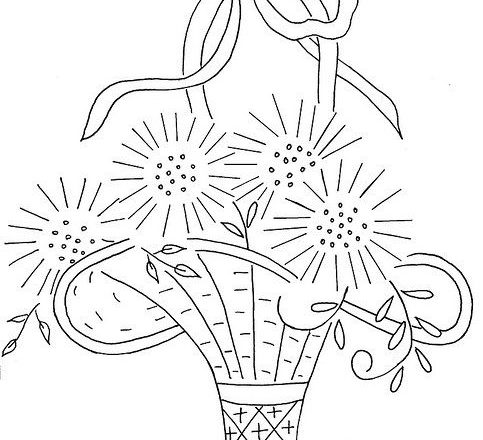 Stylized pot of flowers free hand embroidery designs patterns