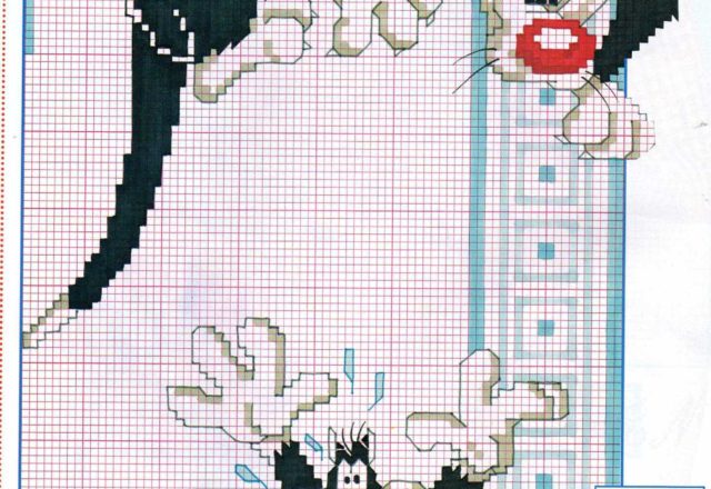 Sylvester the cat cross stitch pattern with light blue border