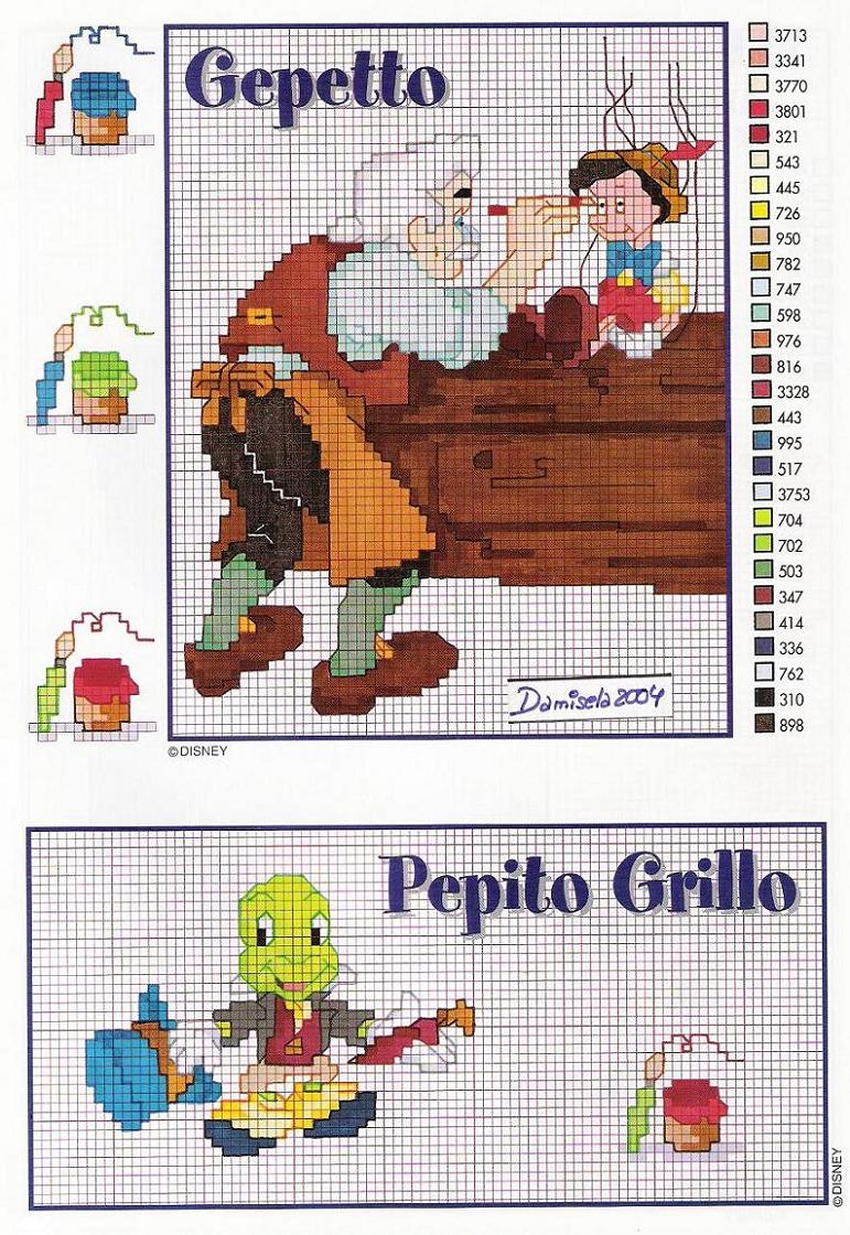 Talking Cricket and Mister Geppetto cross stitch patterns
