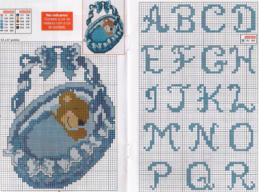 Teddy bear in the cot with cross stitch alphabet (1)