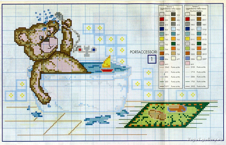 Teddy bear take a bath cross stitch pattern