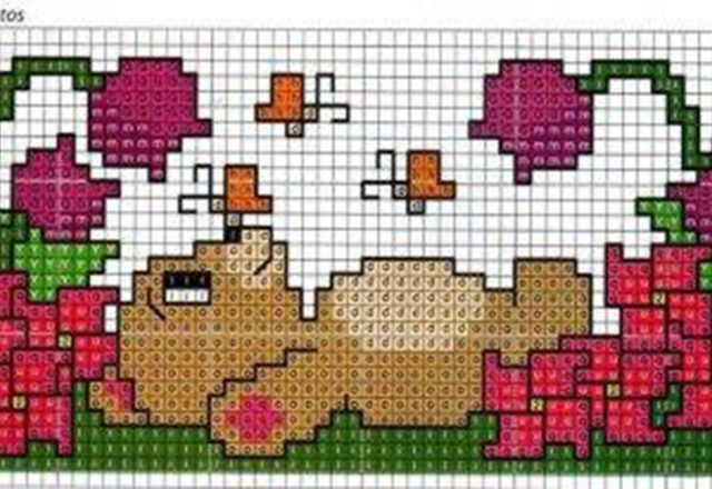 Teddy bear with bees free cross stitch pattern
