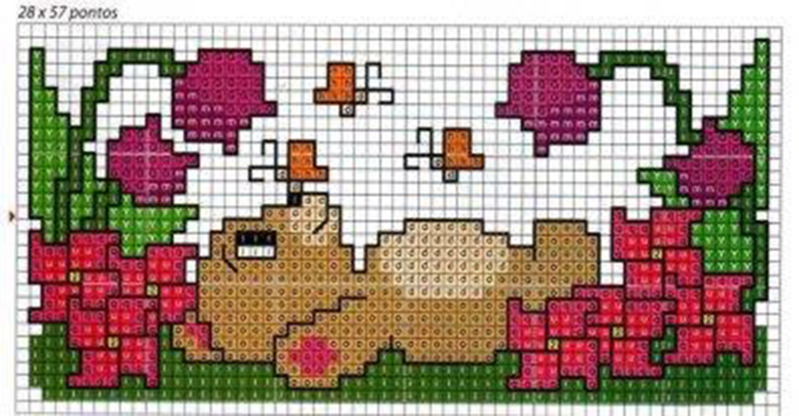 Teddy bear with bees free cross stitch pattern