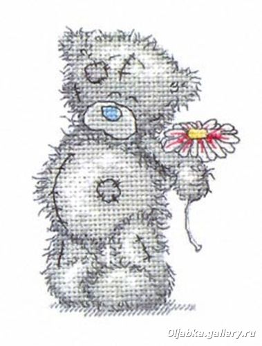 Teddy bear with daisy flower free cross stitch patterns (1)