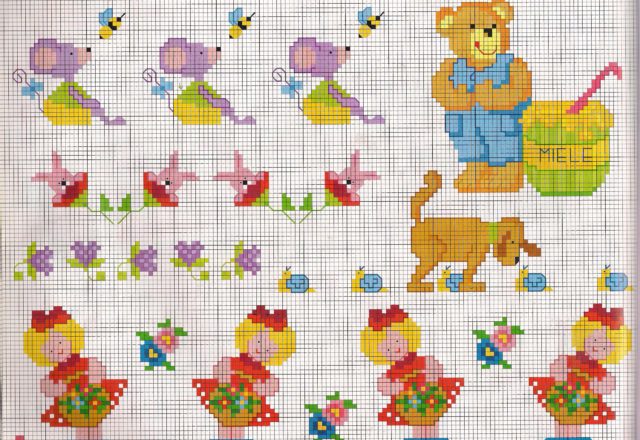 Teddy bear with jar of honey cross stitch pattern