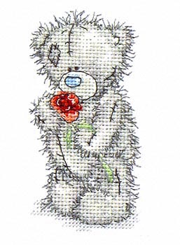 Teddy bear with red rose cross stitch pattern (1)