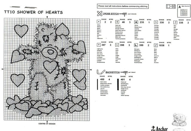 Teddy bear with small hearts free cross stitch pattern (2)