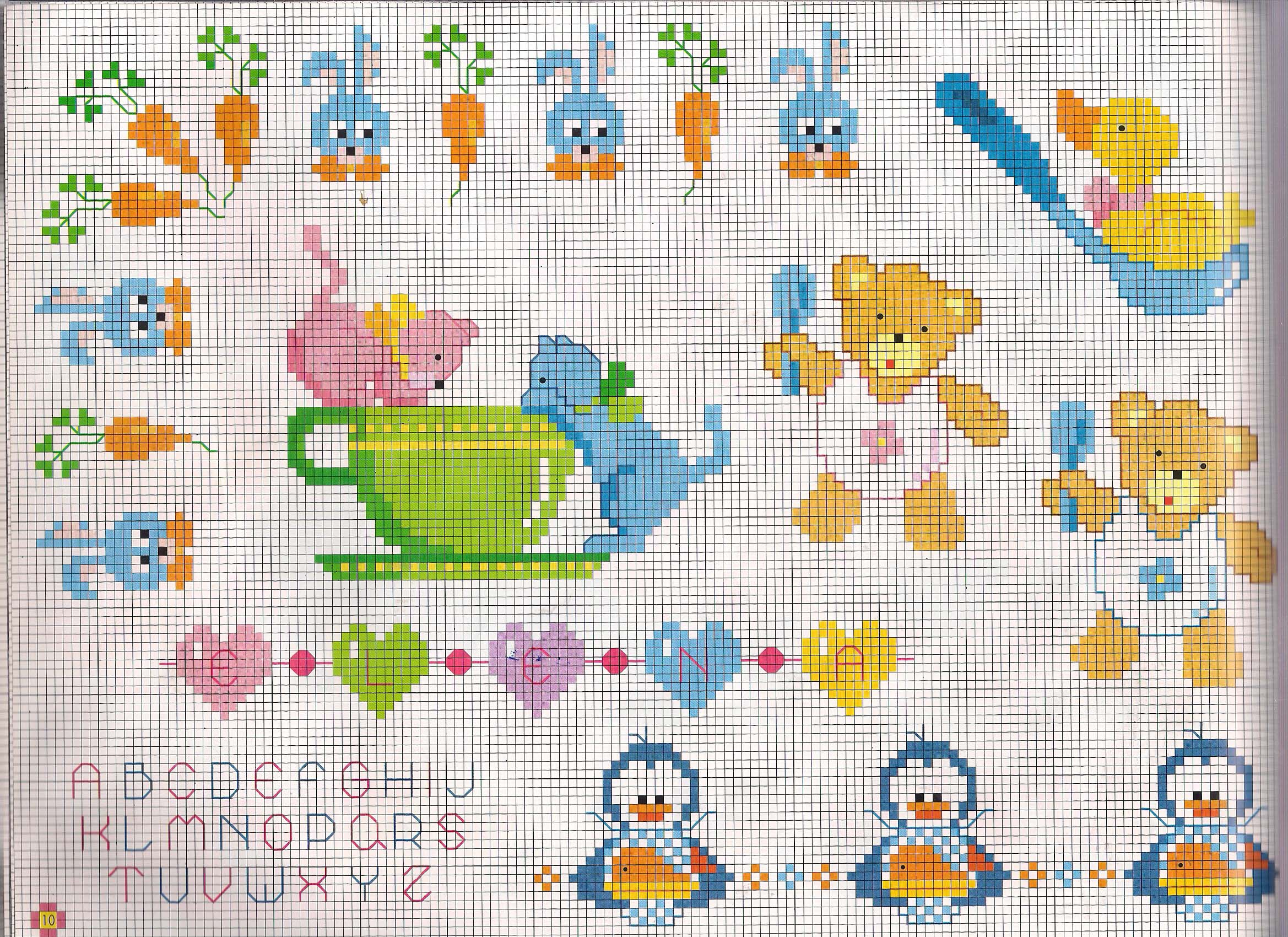 Tender teddy bears with a spoon cross stitch pattern