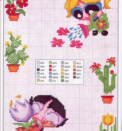 The Powerpuff Girls cross stitch patterns with plants gardening