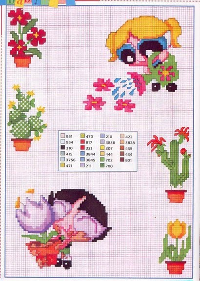 The Powerpuff Girls gardening cross stitch patterns