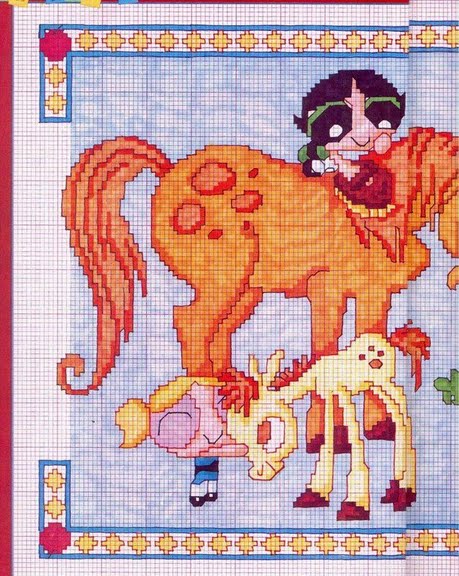 The Powerpuff Girls playing with pony cross stitch pattern (1)