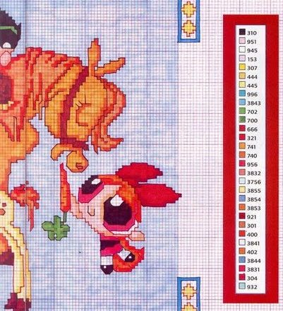 The Powerpuff Girls playing with pony cross stitch pattern (2)