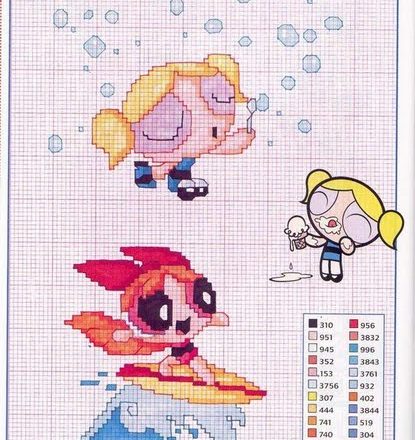 The Powerpuff Girls surfing and playing with bubble blower