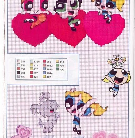 The Powerpuff Girls with a puppy dog and hearts