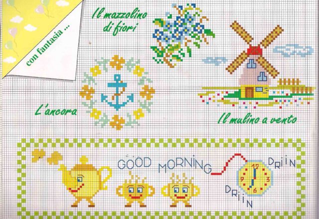 The flowers bouquet and the windmill cross stitch patterns