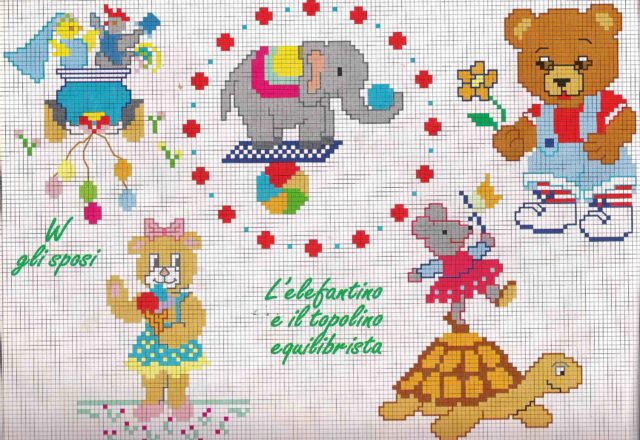 The little elephant and the rat tightrope cross stitch pattern