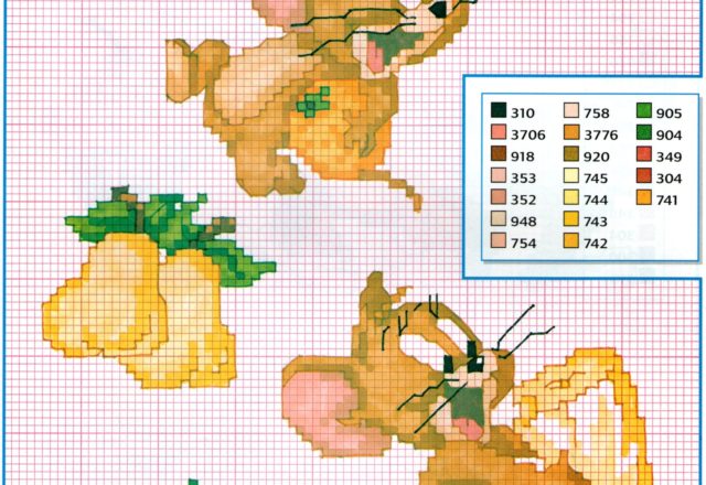 The mouse Jerry plays with fruit