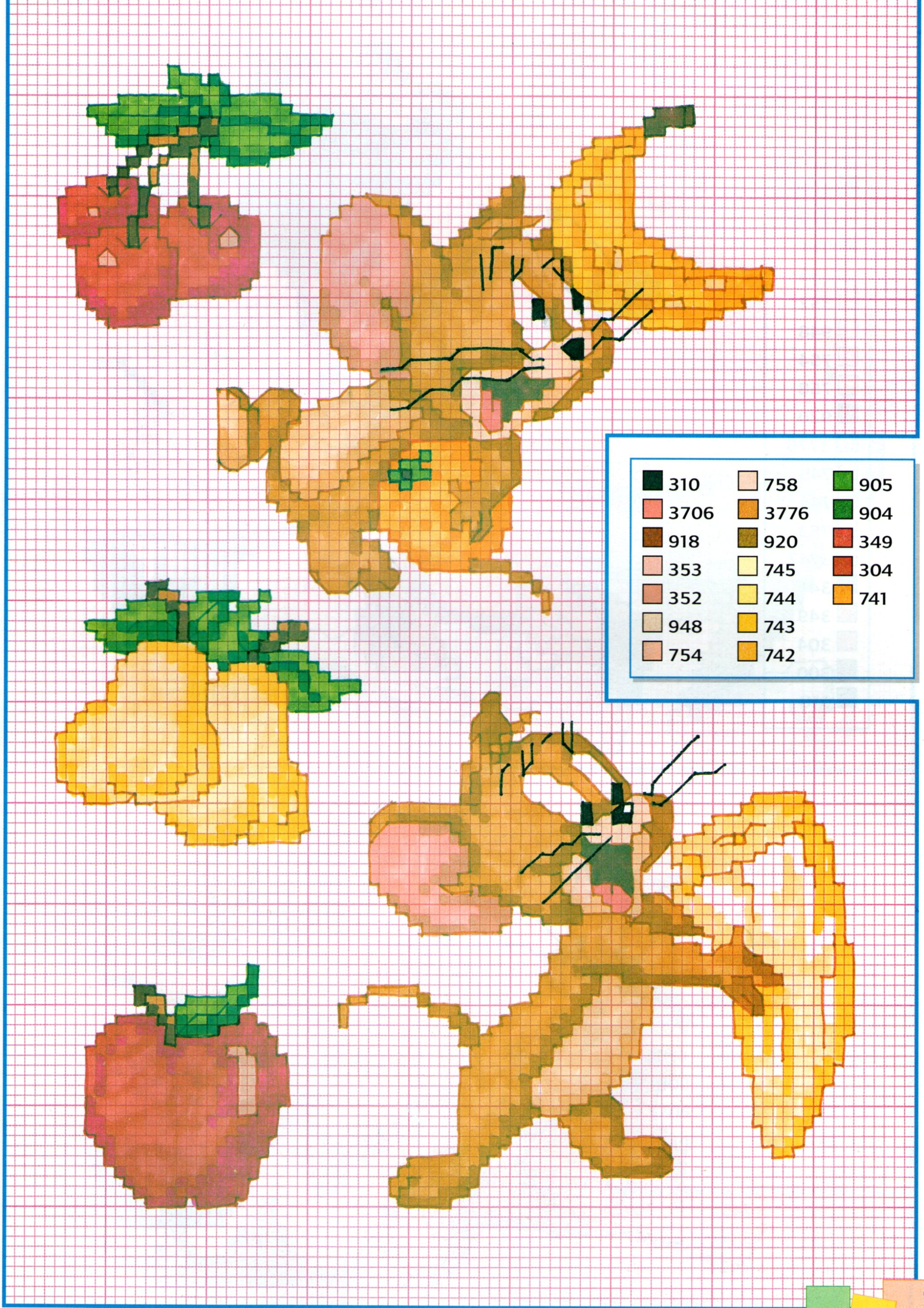 The mouse Jerry plays with fruit