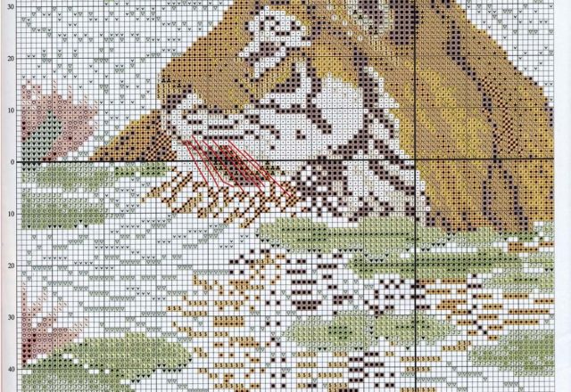 Tiger on the lake cross stitch pattern (3)