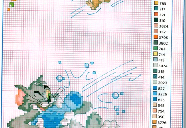 Tom and Jerry and a bottle of sparkling wine cross stitch pattern