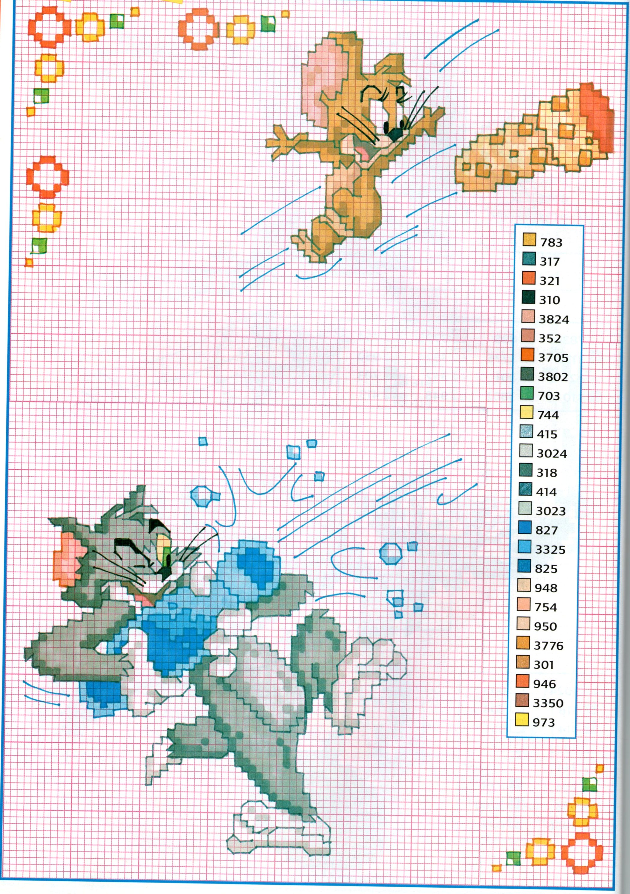 Tom and Jerry and a bottle of sparkling wine cross stitch pattern