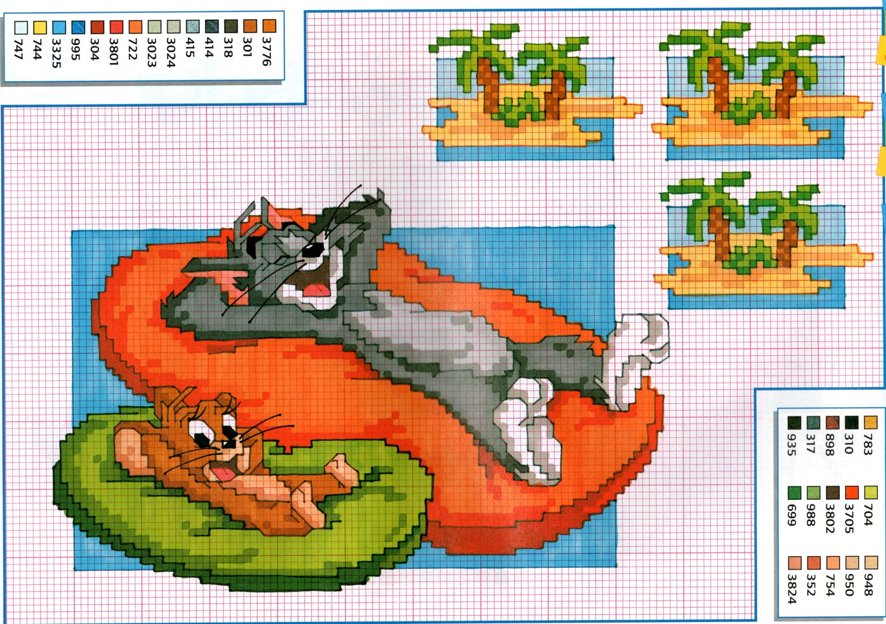 Tom and Jerry at the sea cross stitch pattern