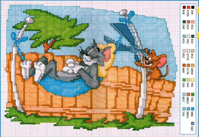 Tom and Jerry joke on hamaca cross stitch pattern