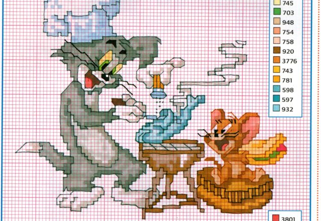 Tom and Jerry make the barbecue cross stitch pattern