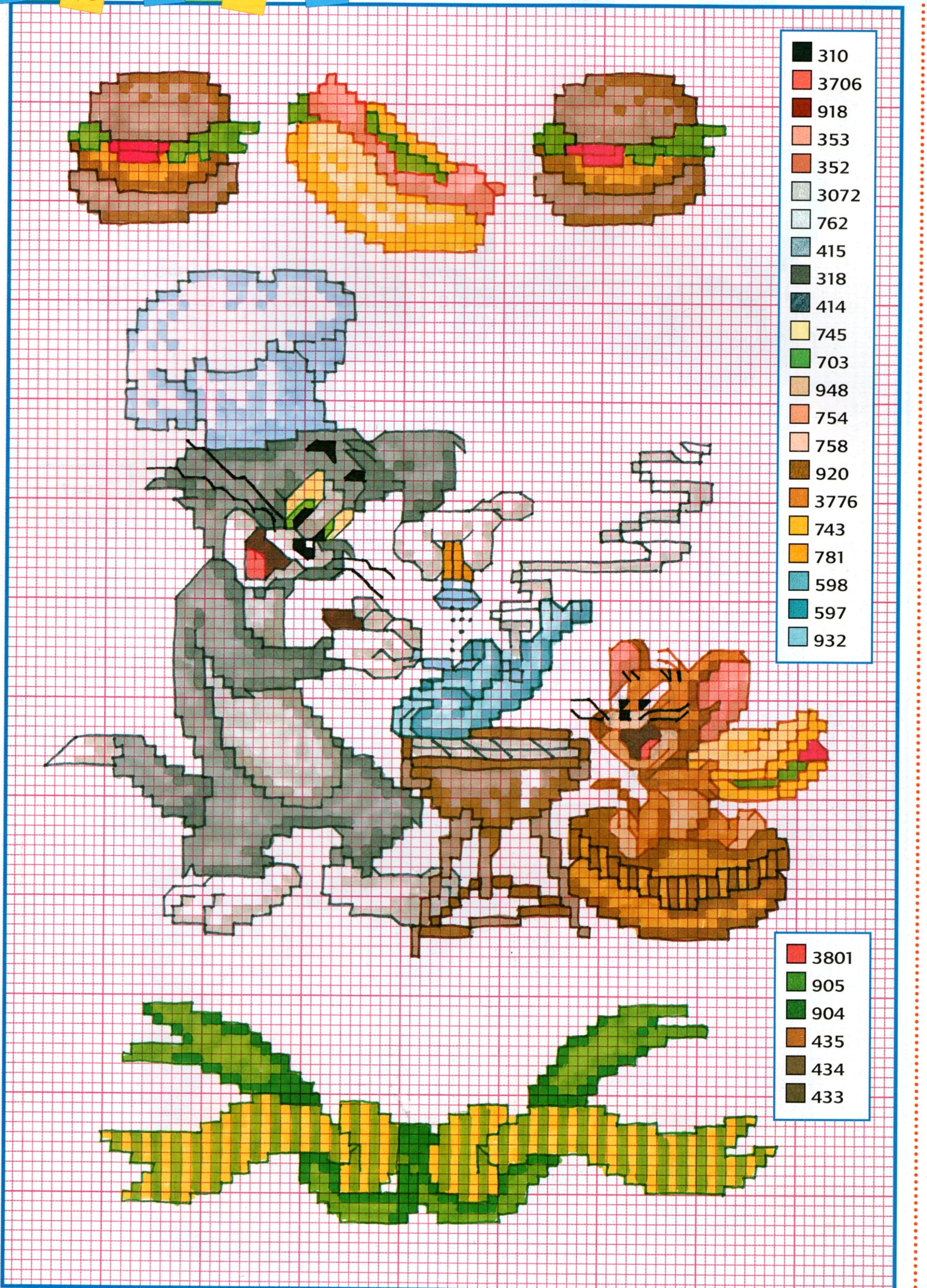 Tom and Jerry make the barbecue cross stitch pattern