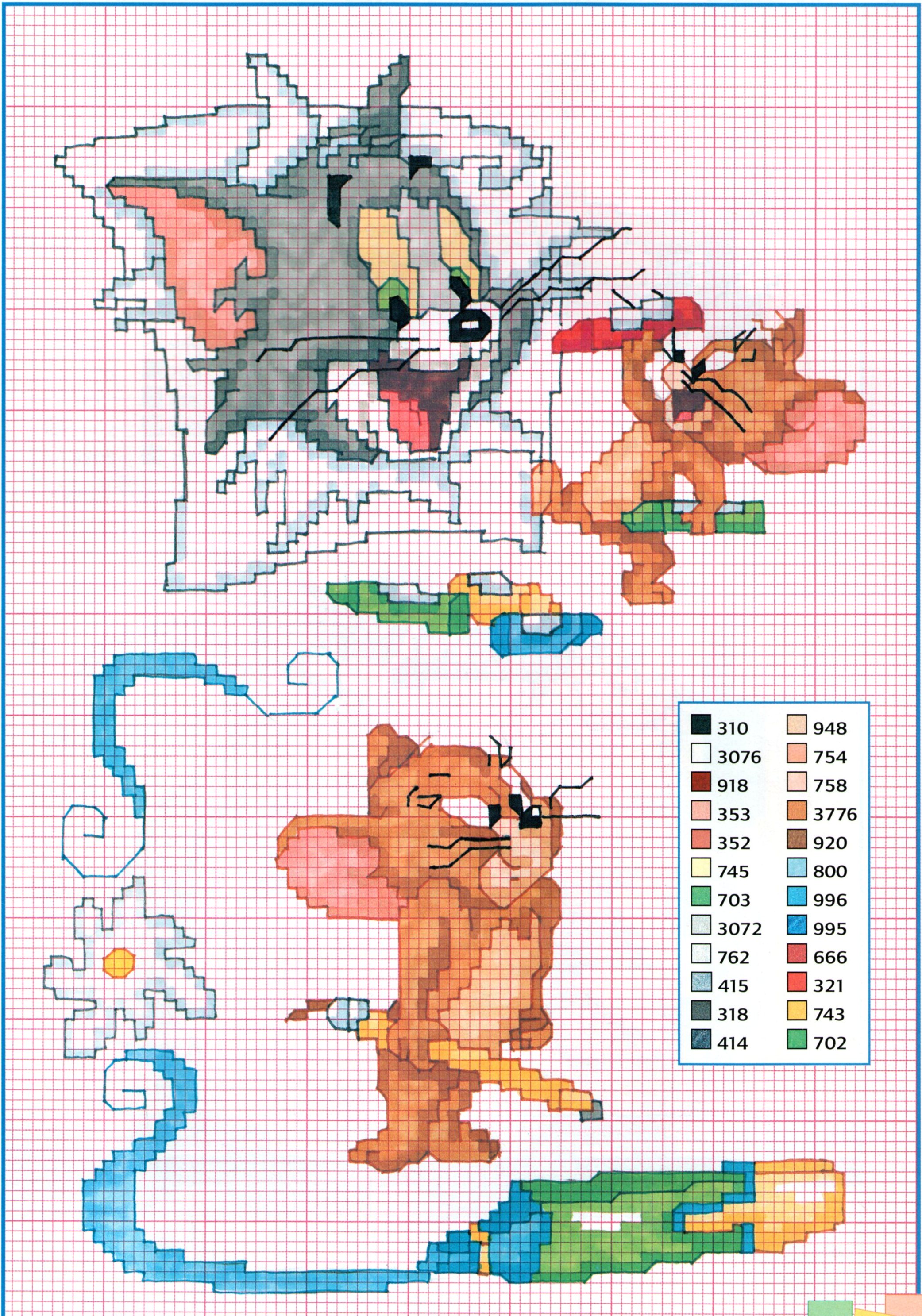 Tom and Jerry play with the crayons cross stitch pattern