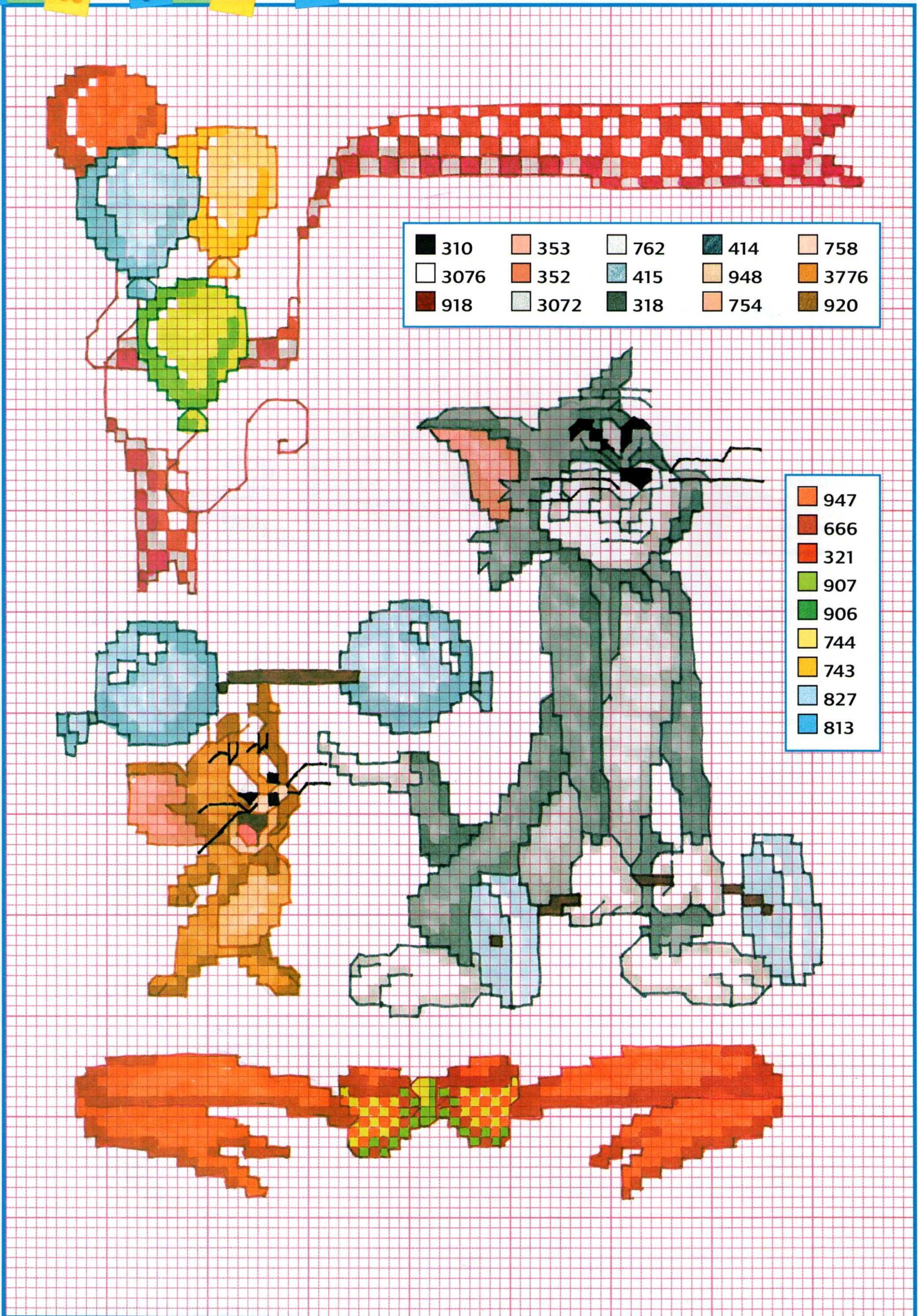 Tom and Jerry train with weights cross stitch patterns